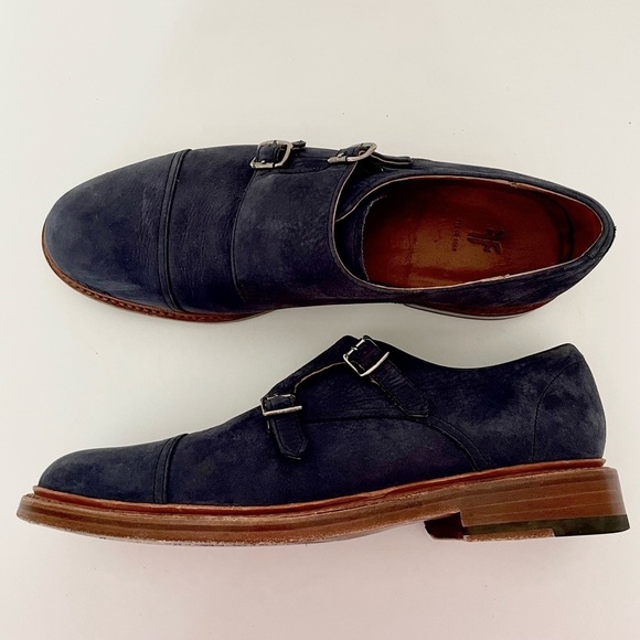 Frye Double Monk Leather Strap Oxford Loafer Size 9D Blue - Picture 4 of 11